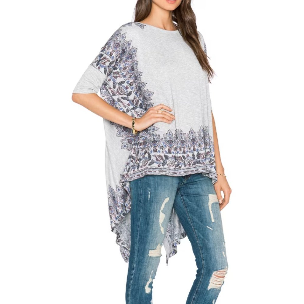 Free People Pick Me Up Tee Grey Heather Combo S